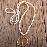 RH Fashion Boho Jewelry Accessory 6mm Glass Knotted With Metal Peace Pendant Necklaces For Women Femme Bohemia Necklace Gift