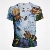 เสื้อยืดลาย Honeycomb Bee เสื้อผ้าบุรุษ Cool 3D Printing T-shirt เสื้อยืดแฟชั่นฤดูร้อน XS-5XL