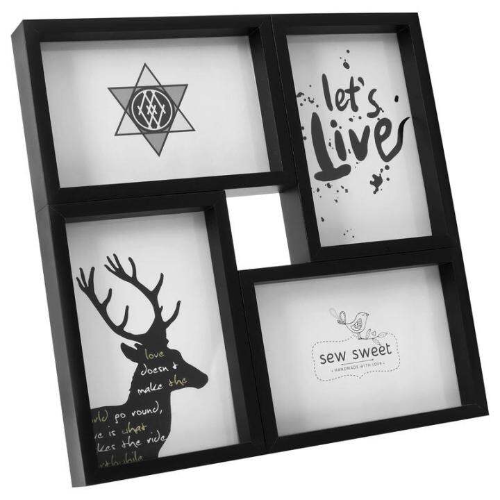 Picture Frames Wooden Collage Photo Frame with 4 Openings Wall Mounted