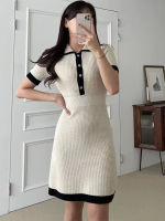 Korean Fashion Casual Small Fragrance Contrast Color Knitted Sweater Dresses For Women 2022 Summer French Vintage Dress Robes