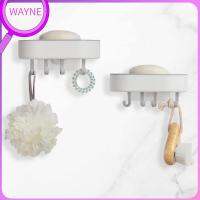 WAYNE 2Pcs พร้อมตะขอ6อัน จานสบู่ ไม่มีการเจาะ กับท่อระบายน้ำ กล่องใส่สบู่ ใช้งานได้จริง สีเทาและสีเทา ที่วางสบู่ ฝักบัวห้องน้ำห้องครัว