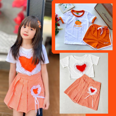 เสื้อส้ม ชุดรักส้ม ชุดเด็ก ส้ม ด้อมส้ม ส้มทั้งใจ เสื้อยืดรักส้ม เสื้อ+กางเกง เด็ก มี 5 ไซส์ 2-10 ปี