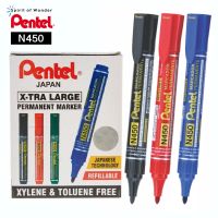 Pentel ปากกาเคมี ปากกา Permanent เพนเทล N450 เติมหมึกได้ (กล่องละ 12 ด้าม)