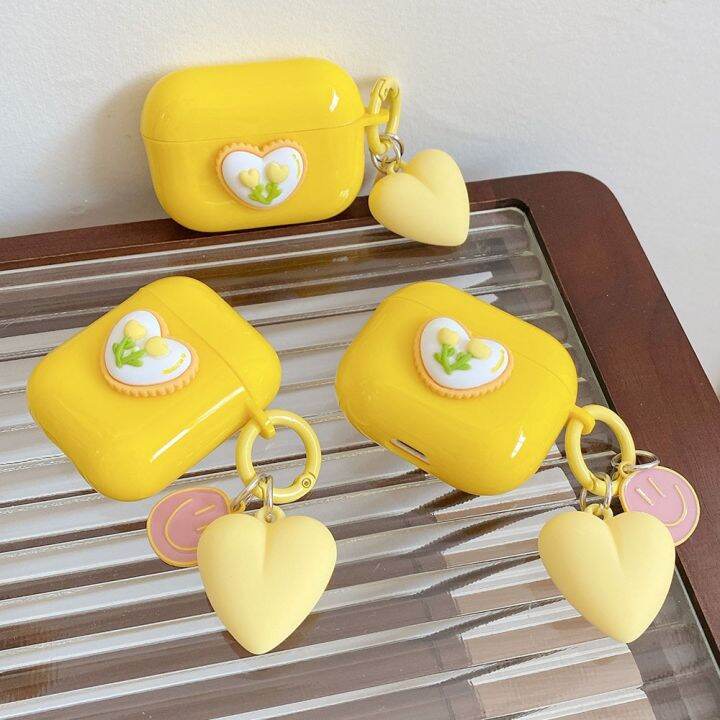 korea-cute-3d-love-floral-yellow-earphone-case-for-airpods-1-2-pro-silicone-heart-pendant-protective-soft-cover-for-airpods-3-headphones-accessories