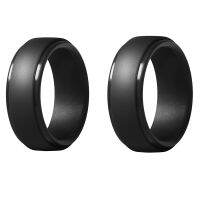 2Pcs 8Mm Black Men Silicone Cool Rings Women Rubber Wedding Ring Environmental Sports Ring- 7 &amp; 8