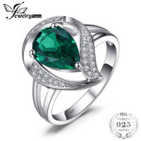 JewelryPalace Pear Green 1.7ct Simulated Nano Emerald 925 Sterling Silver Ring for Women Statement Wedding Gemstone Jewelry