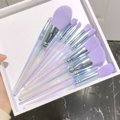 ‘；【。- 10Pcs Purple Makeup Brushes Set With Storage Bag Eye Shadow Powder Foundation Sculpting Highlighter Eyebrow Brush Professional