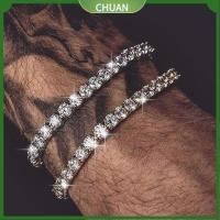 CHUAN ความกว้าง 5 มม. หรูหรา เงางาม เพชร ลิงค์เชน ฮิพฮอพ สร้อยข้อมือ ฝัง Rhinestone