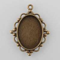 10pc Tibetan Style Antique Bronze Alloy Flat Oval Pendant Cabochon Settings Cadmium Free &amp; Nickel Free &amp; Lead Free Tray: 25x18mm 39x30x2mm Hole: 2mm