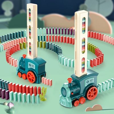 Domino Train or Domino Blocks, Domino Building and Stacking Toy Electric Domino Train Car Set Stacker Game STEM Creative Gift