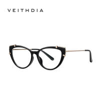 VEITHDIA กรอบตาแมวกรอบแว่นตาแฟชั่นใหม่กรอบโลหะยืดหยุ่นสำหรับผู้หญิง TR90ป้องกันสีน้ำเงินกรอบแว่นตาที่มีสีสัน TJ875แว่นเลนส์อ่อน