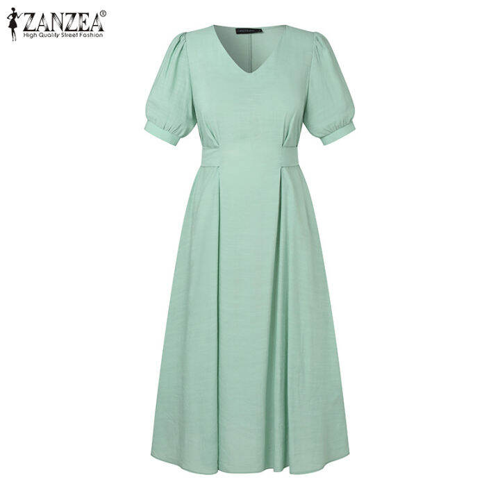 สินค้ามาใหม่-จัดส่งฟรี-fancystyle-zanzea-ชุดซันเดรสทรงเอไลน์หลวมสำหรับวันหยุดชุดคอตัว-o-แขนพองสั้นสไตล์เกาหลีของผู้หญิง-10