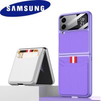 เคสโทรศัพท์ Samsung Galaxy Z Flip 4 5G พร้อมช่องเสียบซิมคู่ Z Flip 4 เคสหนัง PU บางเฉียบพร้อมฟิล์มป้องกันหน้าจอขนาดเล็กป้องกันรอยขีดข่วน - 5 สี