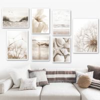 Nordic Wall Art ภาพวาดผ้าใบ Dandelion Sandy Beach Bird Shell ดอกไม้โปสเตอร์และพิมพ์สำหรับตกแต่งห้องนั่งเล่น