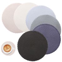 【CC】◄  6Set 34CM Round Braided Placemats And 11CM Coaster for Dining Table Set of 6 Woven Resistant Non-Slip Mats