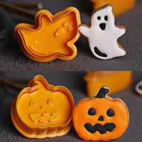 4pcs Halloween Cookie Cutter Pumpkin Ghost Plunger Plastic Cartoon Chocolate Mold Fondant Sugarcraft Cake Tool Biscuit Molds Bread Cake  Cookie Access