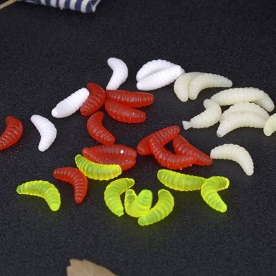 ；。‘【； 50Pcs Ruer Soft Lures Bright Colors Maggots Grub Baits Trout Bream Lure Set Ruer Artificial Bait Fishing Tool Accessories