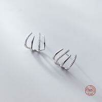 LKO Real 925 Sterling Silver Luxury Creative Crystal Claw Shape Stud Earrings For Women Fashion Jewellery Hook Girls Ear Studs