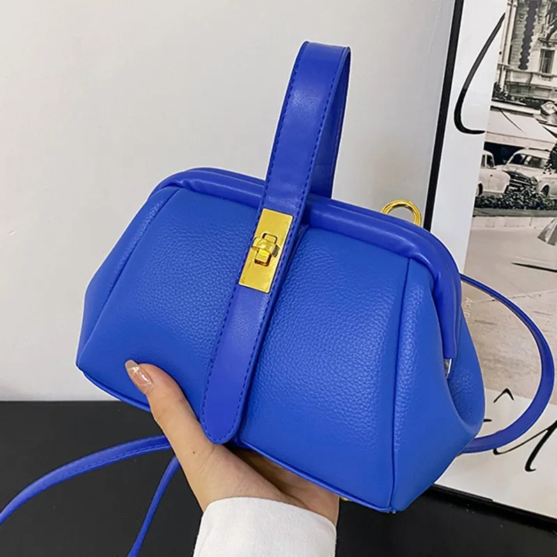 Luxury Designer Women Orange PU Leather Small Handbag Clutch Silver Shell  Clip Bag Female Gold Blue Crossbody Bags Shoulder Bags