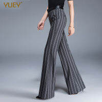 YUEY New Women Striped Flared Trousers Wide Leg Fashion Female OL Slim Highstreet Flares Pants For Summer Spring S 8XL