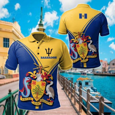 2023 NEW Style Summer Barbados Coat Of Arms &amp; Flag Unisex Adult Polo Shirtsize：XS-6XLNew product，Canbe customization high-quality
