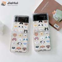 JieHui สำหรับ Samsung Z Flip5 /z Flip4 /z Flip3ชุดหัวสุนัขสามชิ้น (เปลือก + ขายึด) เคสโทรศัพท์มือถือแฟชั่น