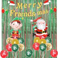 CHEEREVEAL Merry Friendsmas Party ตกแต่ง Merry Christmas Party บอลลูน Merry Friendsmas แบนเนอร์คริสต์มาสซานตาคลอสบอลลูนคริสต์มาสฟอยล์ Fringe ผ้าม่านสำหรับคริสต์มาสปีใหม่ปาร์ตี้