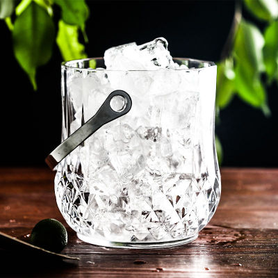 1L Glass Ice Bucket Wine Cooler with Handle and Tongs Ice Container Crystal Ice Pail for Home, Party, Restaurant Bar Accessories