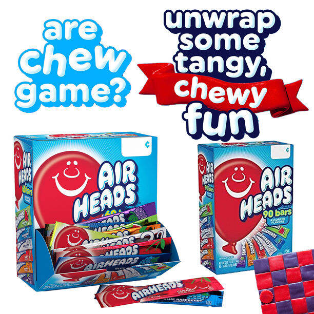 Airheads Candy Bars, Variety Bulk Box, Chewy Full Size Fruit Taffy, 60