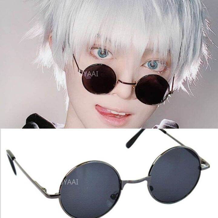 Uyaai Gojo Satoru Black Glasses Cosplay Round Frame Sunglasses Eyewear 