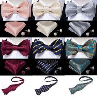 【Fashion house]ผู้ชาย39; S Bow Tie Self Tie ผ้าไหมผีเสื้อแฟชั่นงานแต่งงานสีแดงสีชมพูสีฟ้าลาย Paisley Bowknot Tie ชุด Hanky Cufflink DiBanGu