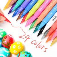 24 Pastel Colors Acrylic Brush Marker Paint Pens Available On Rock Glass Canvas Metal Ceramic Mug Wood Plastic  Easter Egg Pens