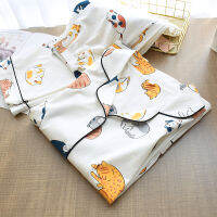 100 Cotton Pajamas For Women 2022 Cute Cat Print Cartoon Home Clothes 2Pcs Set Sleepwear Female Tops+Pants Nighties Pijama Suit