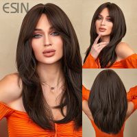 ESIN Synthetic Wig Long Ombre Brown Water Wave Wigs for Women  Cosplay  Party Natural Daily Wigs Heat Resistant Hair Wig  Hair Extensions Pads