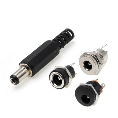 5 style 2/5/10Pairs 5.5 x 2.1mm Male Plugs + DC Power Socket Female Jack Screw Nut Panel Mount Connector 5.5*2.1MM DC022 005 025  Wires Leads Adapters