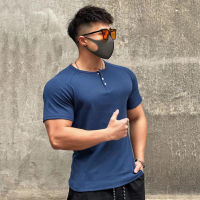 ฤดูร้อนแขนสั้นผู้ชาย Soild ผ้าฝ้ายเสื้อยืด Tees O คอเสื้อชายกีฬา Gym Top Elastic Casual T เสื้อ Man Clothing