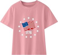 Kids USA Flag Kid Toddler Shirts 4th of July 3D Graphic Printed Tees Boys Girls Novelty Fashion Short (Pink, 8-9 Years)