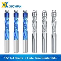 iho●  Milling Cutter 1/4 1/2 Shank Sprial Up Down Cut End Mill 2 Flute Trim Router Bits Carbide Woodworking Tools