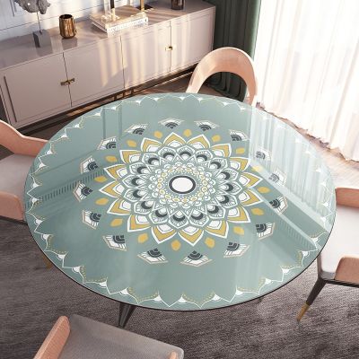 European Ethnic Style Round Table Cloth PVC Soft Glass Coffee Table Mat Desktop Protective Film Living Room Dining Table Decor