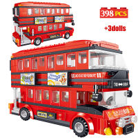 398PCS City Double Deck Bus Building Blocks Technical Red Transportation Bus School Car Bricks DIY Toys for Children Boys