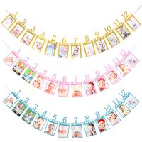 ℗ஐ♘ 12 Month Happy Birthday Photo Frame Banner for Family First Party Decoration Kids Baby Boy Girl My 1st One Year Newborn Garland