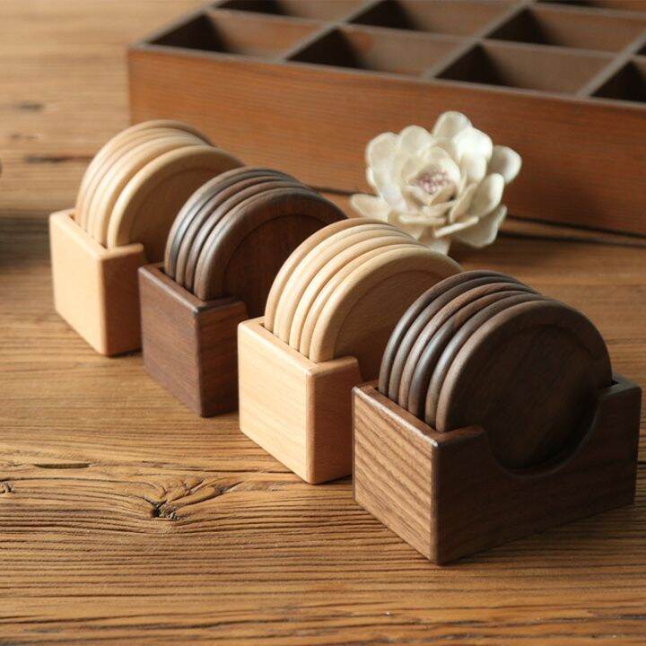 Japanese wooden coaster set Cup Coaster black walnut solid wooden mat