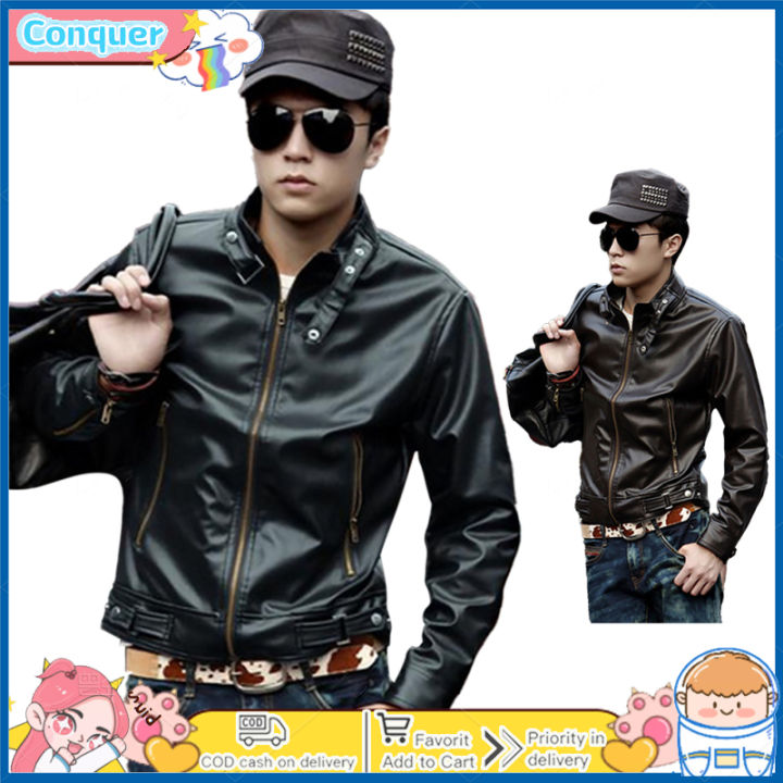 Korean Motorcycle Leather Jackets Men Large Lapel Pu Casual Biker