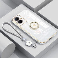 สำหรับ Tecno Camon 19 Neo 18T 18P 18P 18 17 16 SE 16 Pro 16 15สายคล้องแบบมีเคส + Rhinestone Ring ยืนหรูหรากรอบสี่เหลี่ยมชุบ6D ป้องกันซิลิโคนเงางามกรอบด้านหลังกรณีที่โทรศัพท์ของผู้ถือนุ่มสำหรับเด็กผู้หญิง