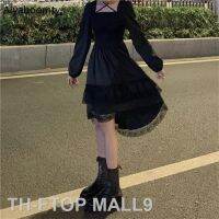 2023FTOP MALL9 New Gothic ผู้หญิงสีดำ Collar เจ้าหญิงไม่สม่ำเสมอชุดน่ารัก Kawaii ลูกไม้