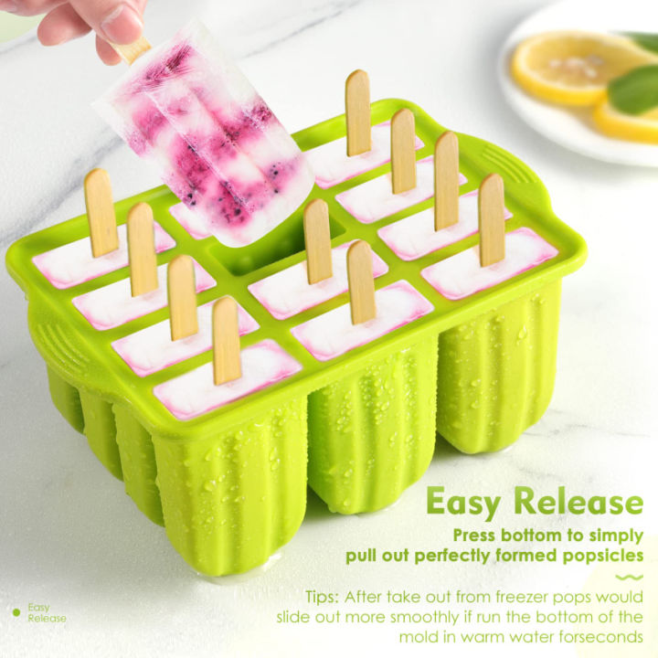 Silicone Popsicle Molds 12 Cavities BPA Free Reusable Ice Cream Maker for  Kids