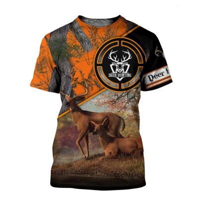 Deer Hunting T-shirts 3D Graphics Stitching design Pullovers Tops Casual Harajuku T-shirt Unisex Tees Men Clothing