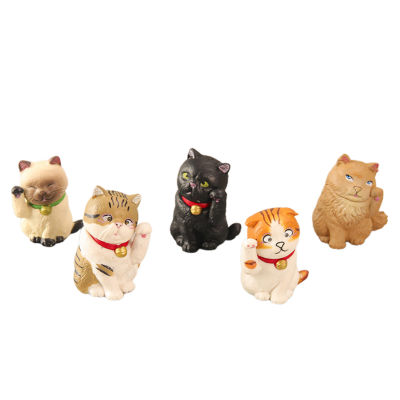 Microgood 5Pcs Miniature แมวโชคดี Beckoning รูปร่างตกแต่ง PVC Fengshui แมวแกะสลักสำหรับอุปกรณ์ตกแต่งสวน