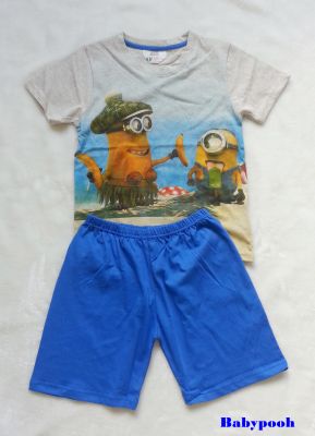 set เสื้อ+กางเกง พิมพ์ลายมินเนียน สีเทา Sale 180 บาท size : 4-6y / 8-10y