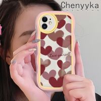 เคส Chenyyka สำหรับ iPhone 11 11 Pro 11 Pro Max เคสลายการ์ตูนรักดีไซน์ใหม่หัวใจขอบครีมนุ่มเคสมือถือกันกระแทกแบบใสโปร่งใสลายกล้องถ่ายรูปเรียบง่ายอ่อนโยนฝาครอบป้องกัน